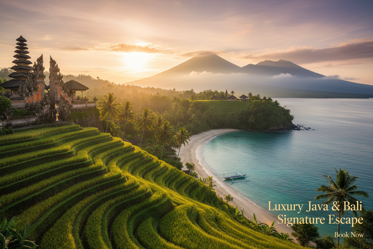 Luxury Java & Bali Signature Escape, with Book Now text, written on the bottom right of the image